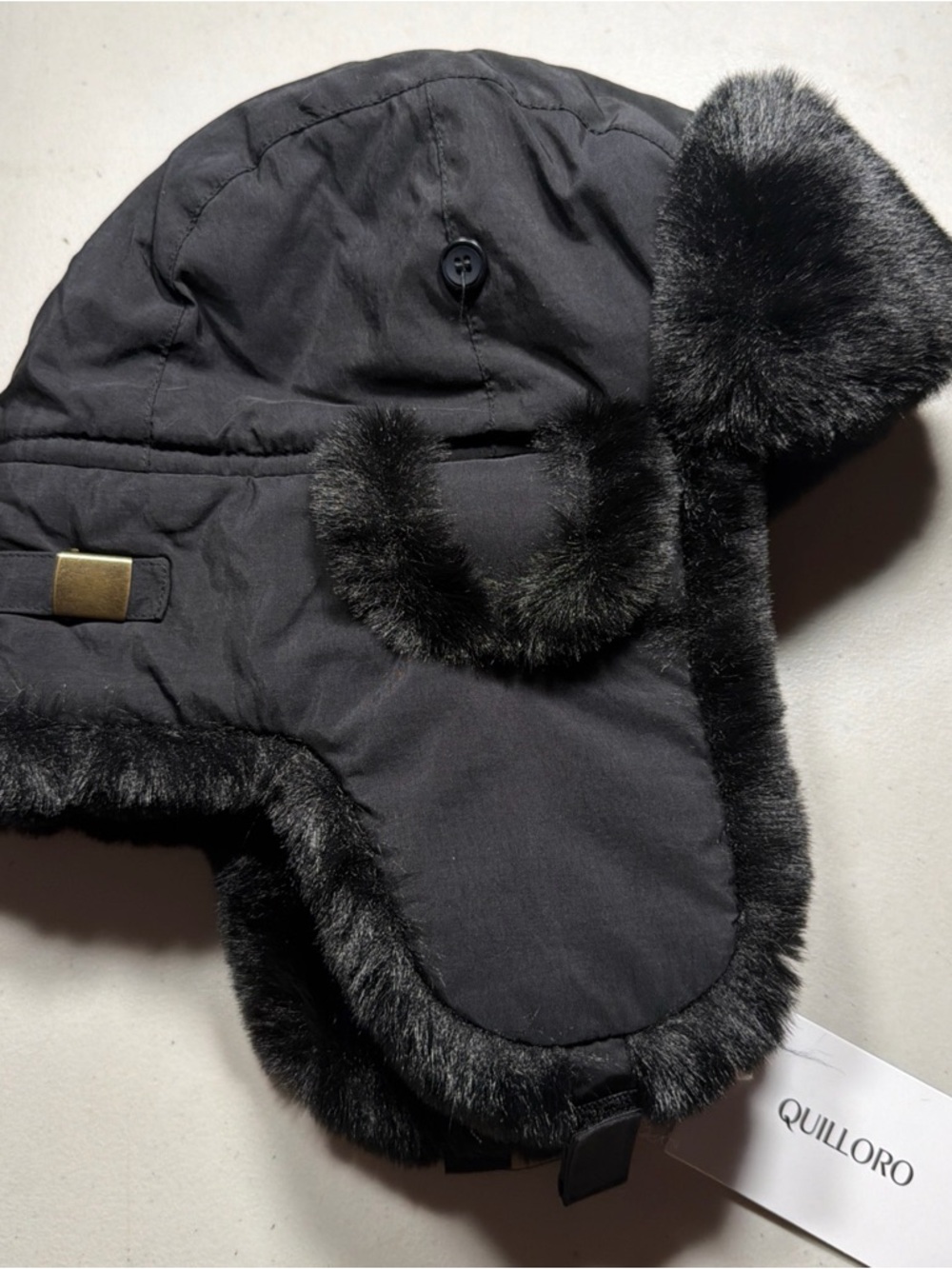 Quilloro Black Faux Fur Trapper Hat